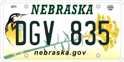 NE license plate DGV835