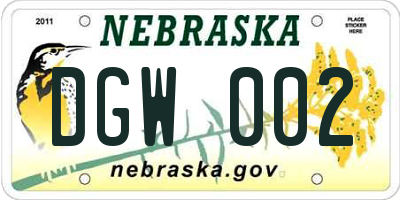 NE license plate DGW002