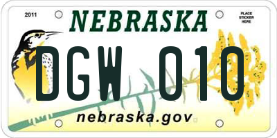 NE license plate DGW010
