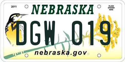 NE license plate DGW019