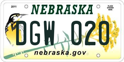 NE license plate DGW020