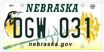 NE license plate DGW031