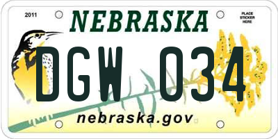 NE license plate DGW034
