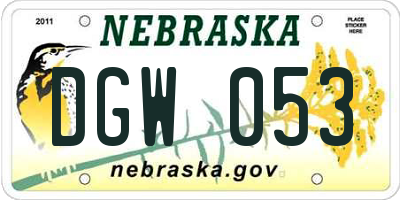 NE license plate DGW053