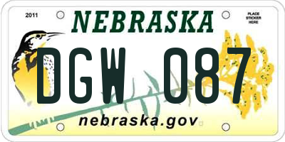 NE license plate DGW087