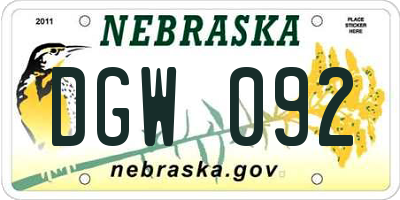 NE license plate DGW092