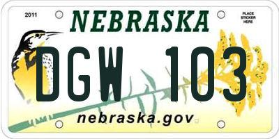 NE license plate DGW103