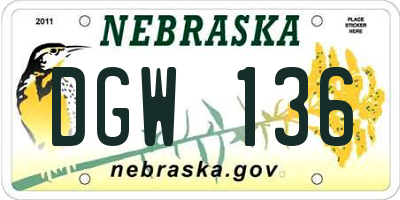 NE license plate DGW136