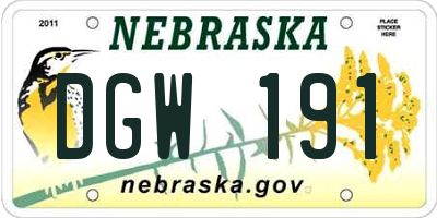 NE license plate DGW191