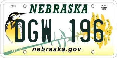 NE license plate DGW196