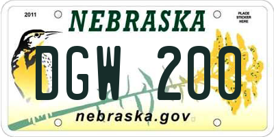 NE license plate DGW200