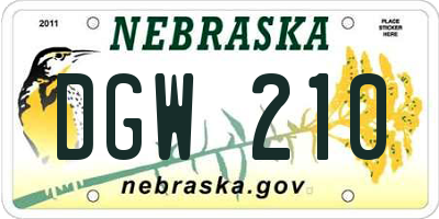 NE license plate DGW210