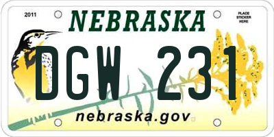 NE license plate DGW231