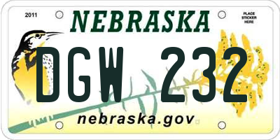 NE license plate DGW232