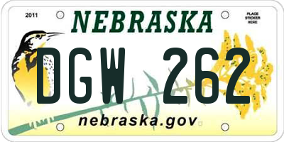 NE license plate DGW262