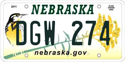 NE license plate DGW274