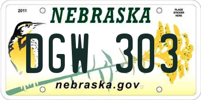 NE license plate DGW303