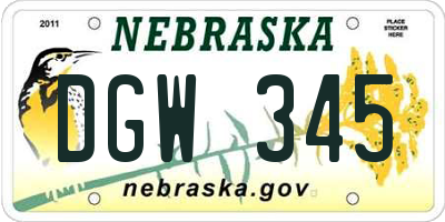 NE license plate DGW345