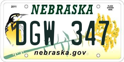 NE license plate DGW347