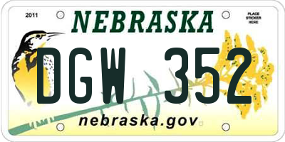 NE license plate DGW352