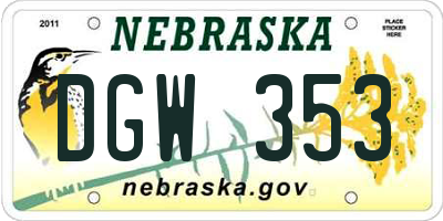 NE license plate DGW353