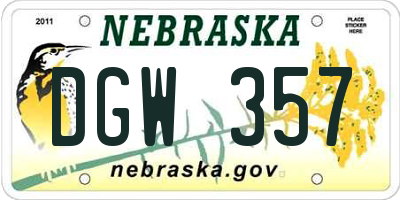 NE license plate DGW357