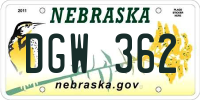 NE license plate DGW362