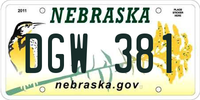 NE license plate DGW381