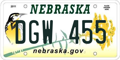 NE license plate DGW455