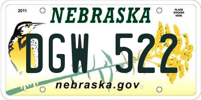 NE license plate DGW522