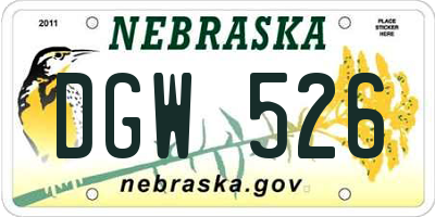 NE license plate DGW526