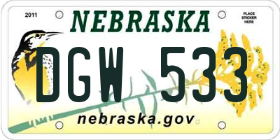 NE license plate DGW533