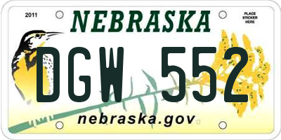 NE license plate DGW552