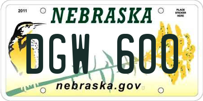 NE license plate DGW600