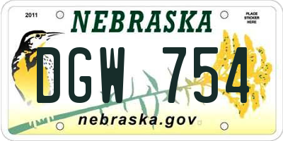 NE license plate DGW754