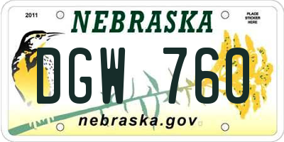 NE license plate DGW760
