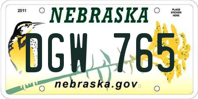 NE license plate DGW765