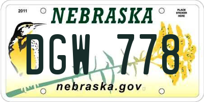 NE license plate DGW778