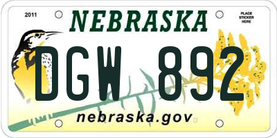NE license plate DGW892