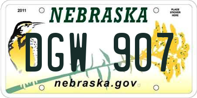 NE license plate DGW907