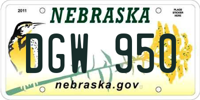 NE license plate DGW950
