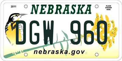 NE license plate DGW960