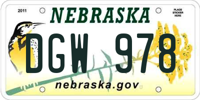 NE license plate DGW978