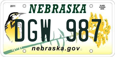 NE license plate DGW987