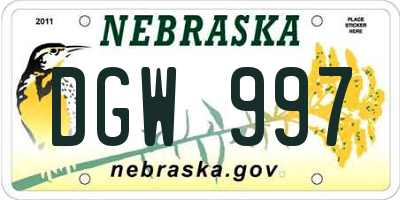 NE license plate DGW997