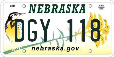 NE license plate DGY118