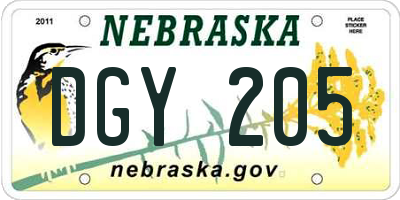 NE license plate DGY205