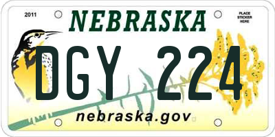 NE license plate DGY224