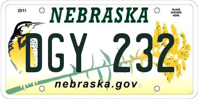 NE license plate DGY232