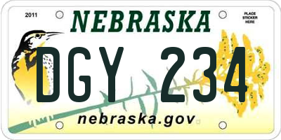 NE license plate DGY234